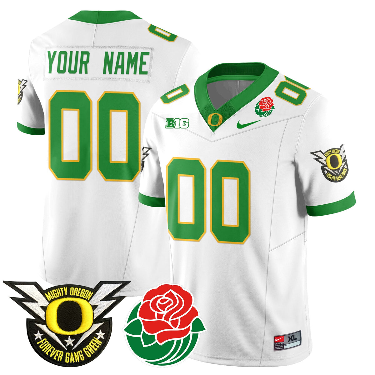 Custom Name/Gender Oregon Ducks 2024 Rose Bowl Jersey N2 - All Stitched 412VTHNJS003