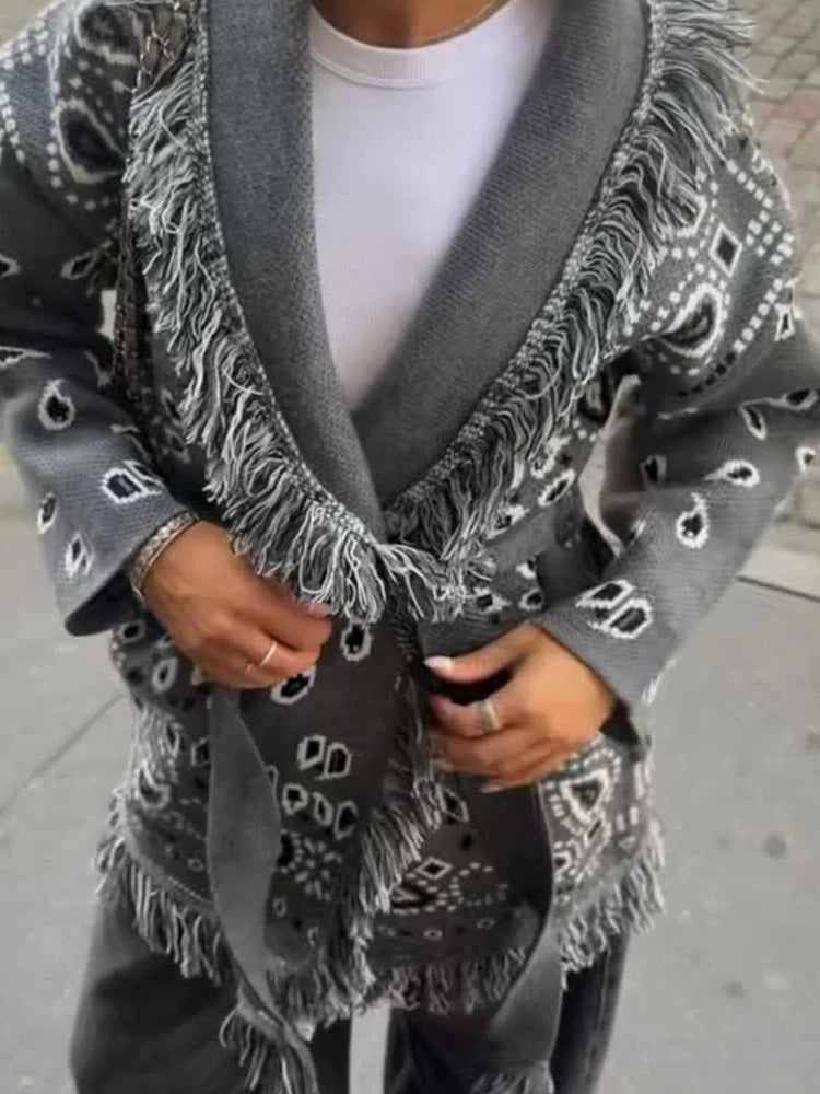 2026 Spring Tassel Knitted Jacquard Women's