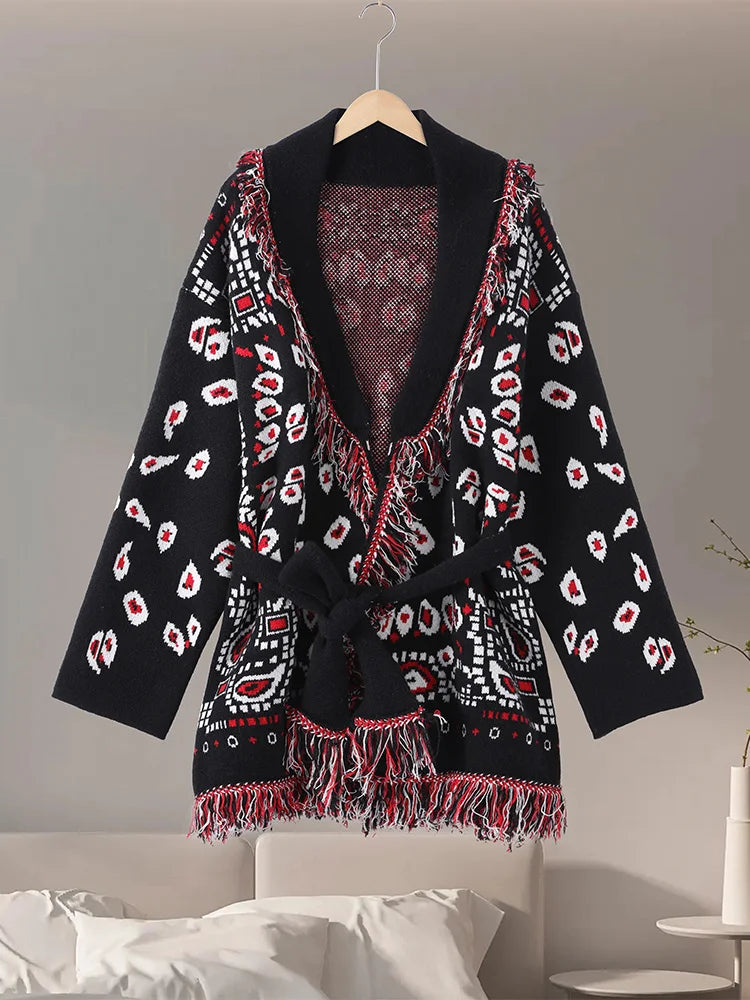 2026 Spring Tassel Knitted Jacquard Women's