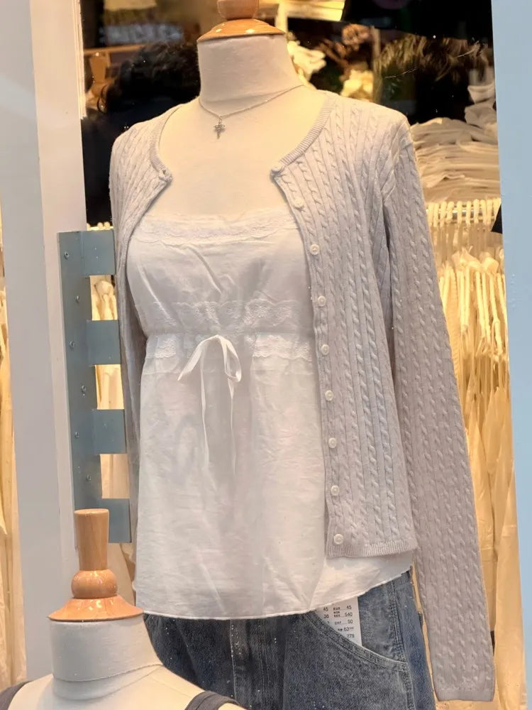 Solid Basic Cotton Long Sleeve Knitted Cardigan Women Simple O-neck Casual Preppy Style Jumper Sweet Prepppy Style Sweater Top