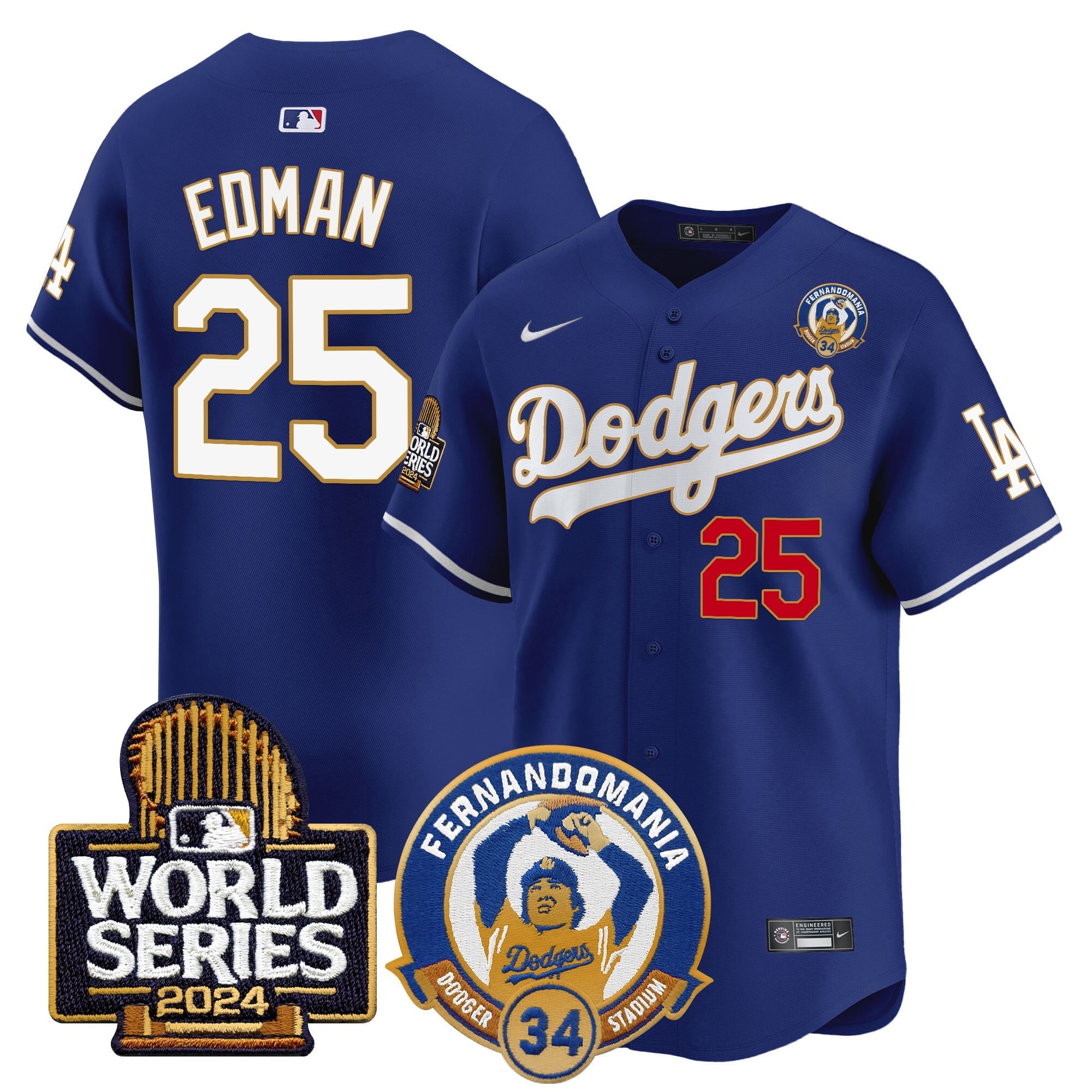 Men's Dodgers Fernando Valenzuela & 2024 World Series Patch Vapor Premier Limited Jersey - All Stitched